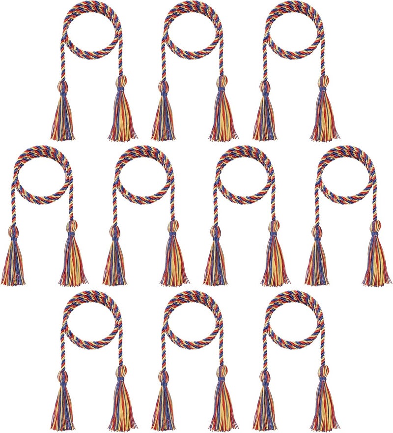 D DODOU 10 Pieces Graduation Cords Polyester Graduation Honor Braided Cords with Sewing Tassels for Bachelor, Master, Doctor 68" Long (Red Royal Blue Gold) - Image 1